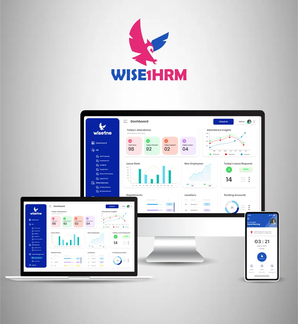 Wise1ne HRMS admin portal screens